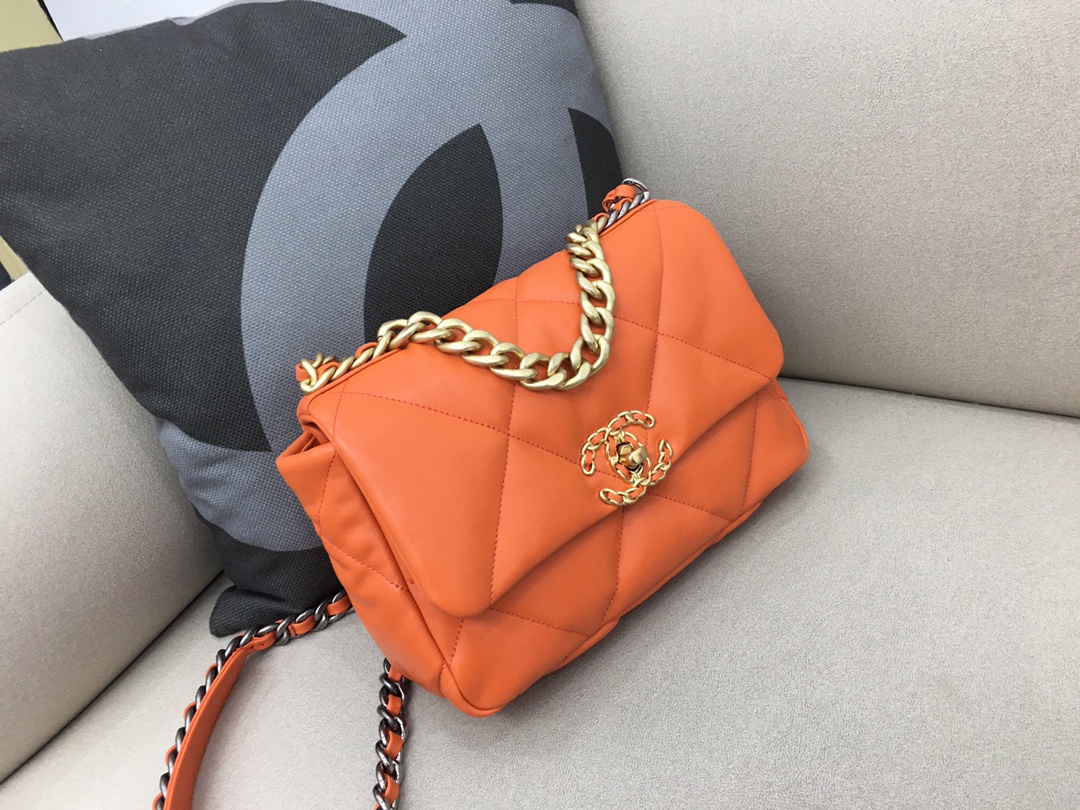 Lambskin 19 Handbag Flap Bag AS1160 Orange